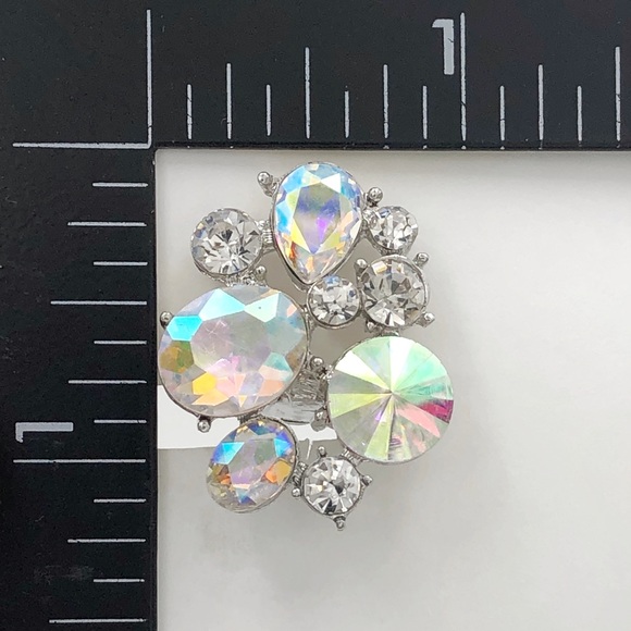 AB Iridescent Cluster Rhinestone Clip On Earrings - Picture 2 of 4